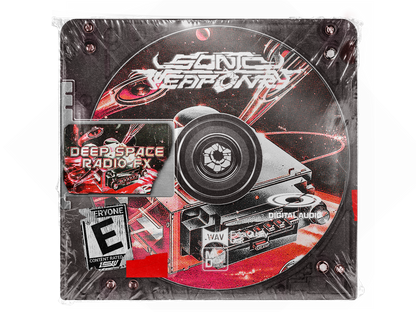 Deep Space Radio FX sci-fi sound effects pack cover, red MiniDisc with vintage car radio