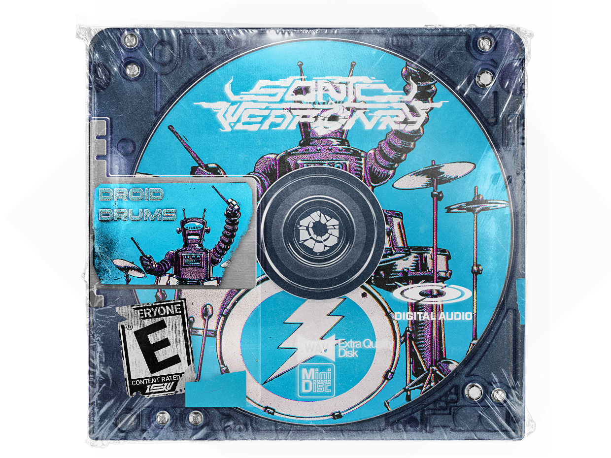 Droid Drums dubstep drum kit cover, blue MiniDisc with robot drummer