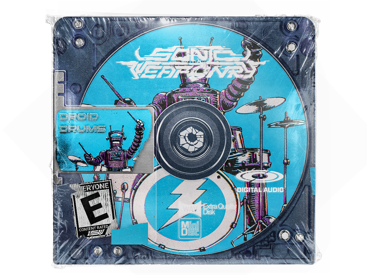 Droid Drums dubstep drum kit cover, blue MiniDisc with robot drummer