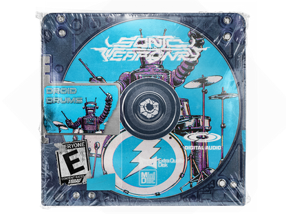 Droid Drums dubstep drum kit cover, blue MiniDisc with robot drummer