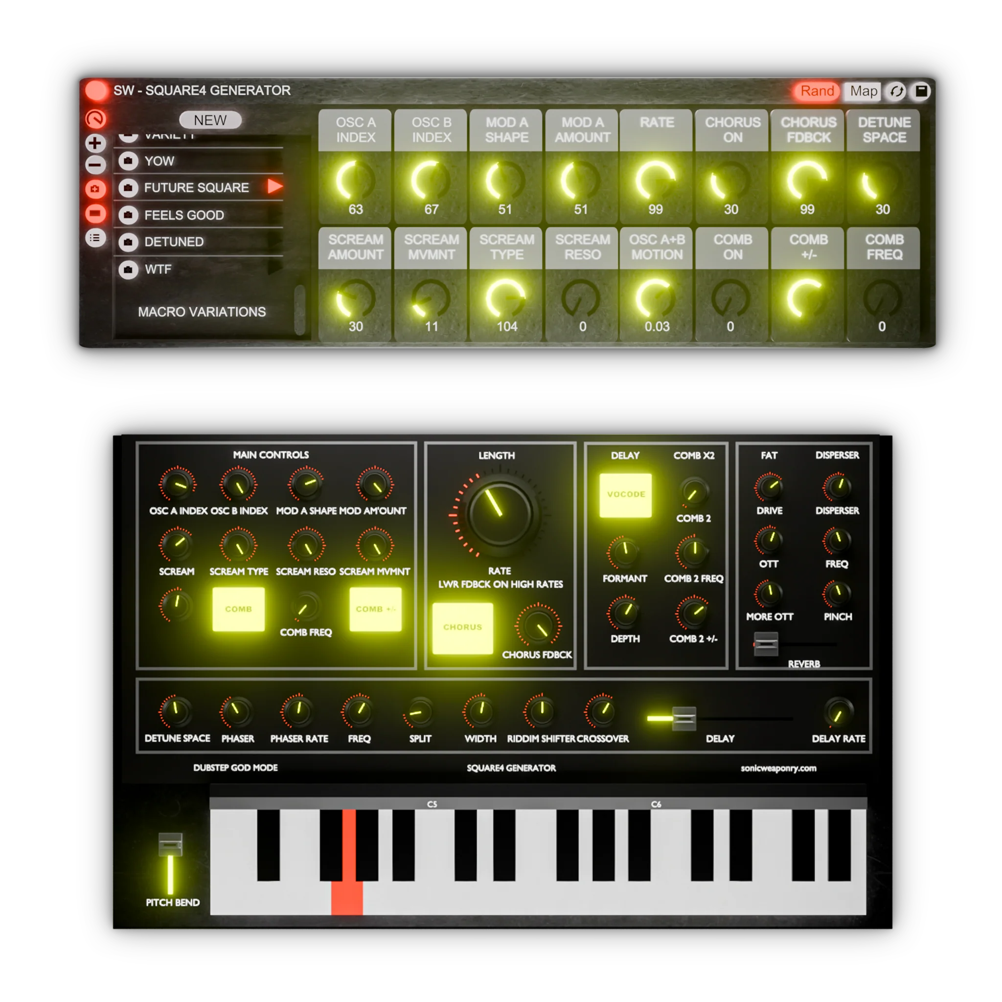 Square4 Generator, riddim bass generator rack using Reason Rack Malstrom